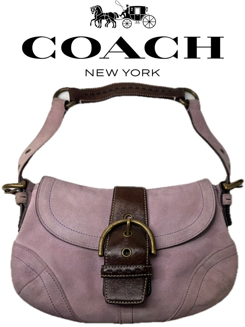 Coach Lavendar Suede Y2K Vintage SoHo Flap Buckle Bag